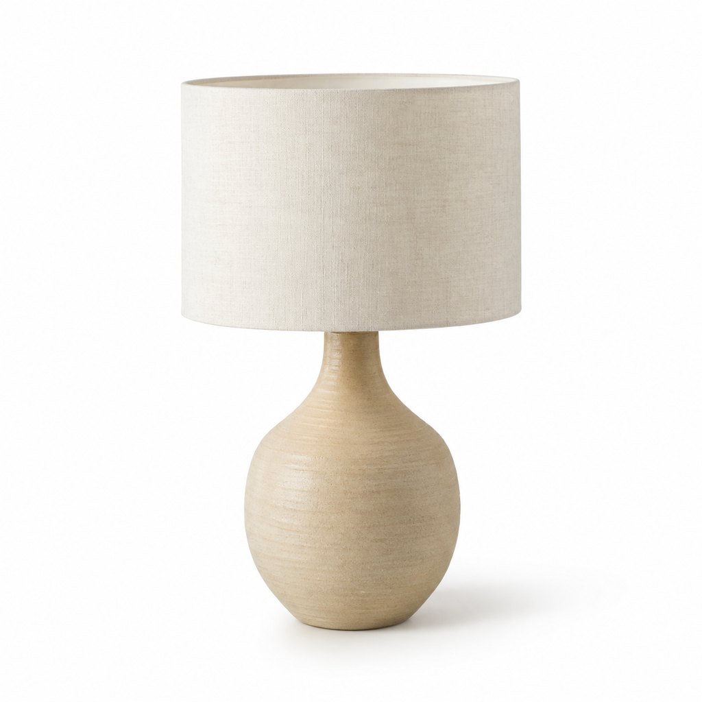 Lykke handmade ceramic table lamp with linen drum shade — view 2