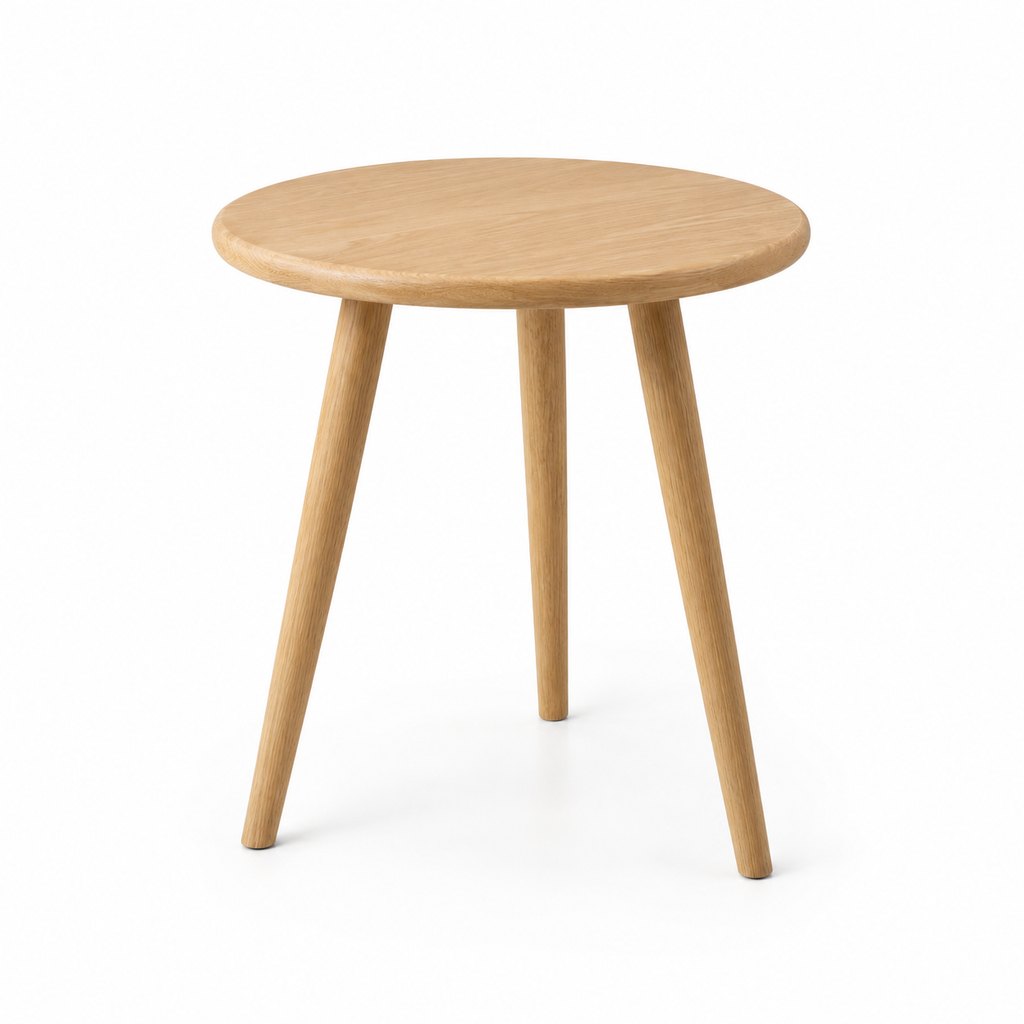 Luna solid oak round side table photographed on a white studio background — view 2
