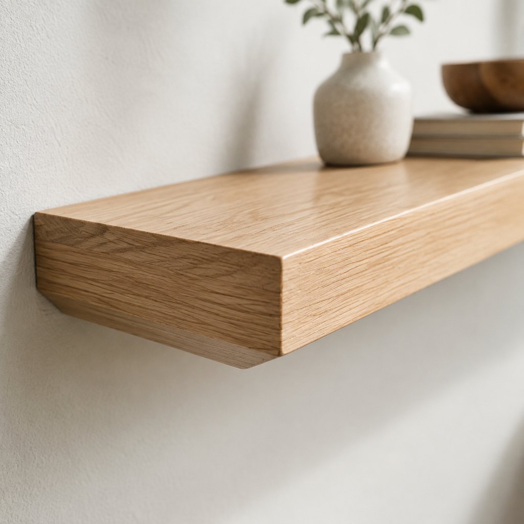 Fjord solid oak floating wall shelf with hidden steel brackets — view 3
