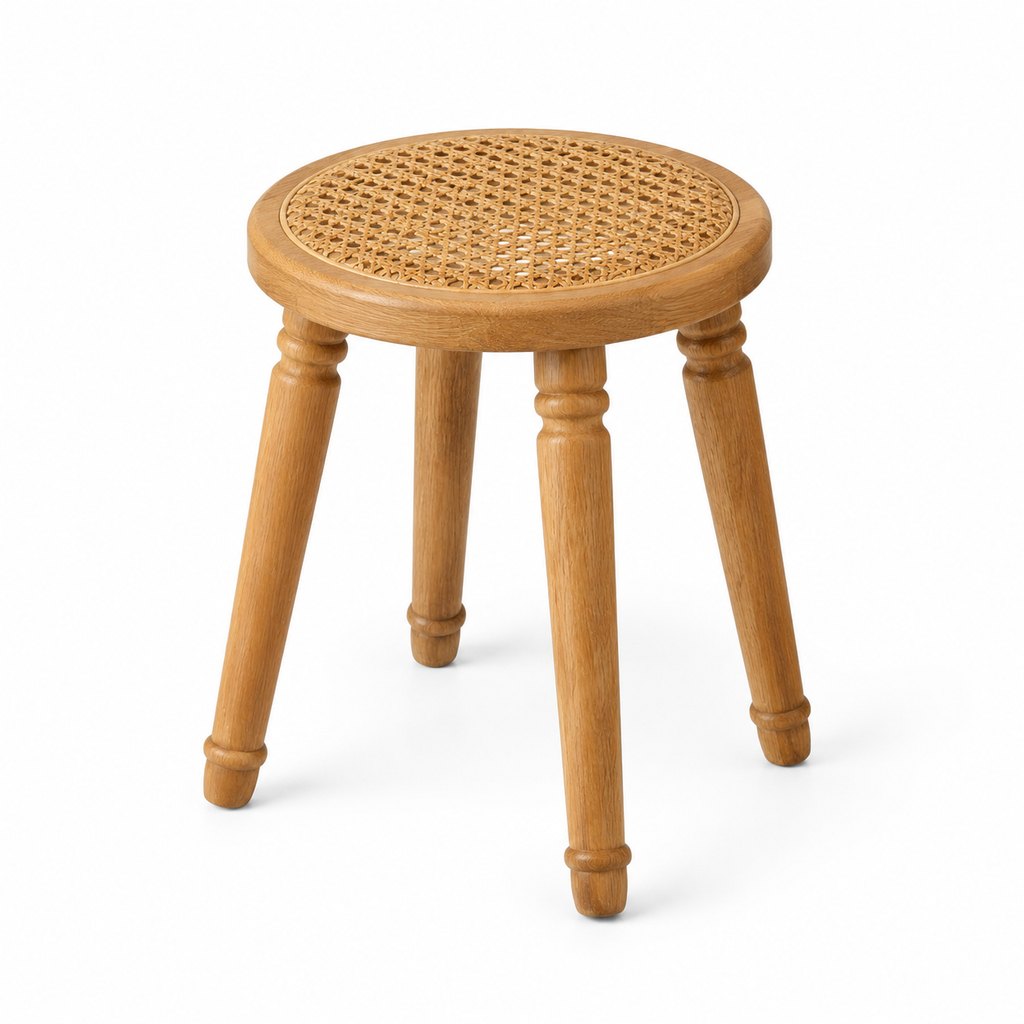 Nordic rattan stool with natural cane seat and oak legs — view 2
