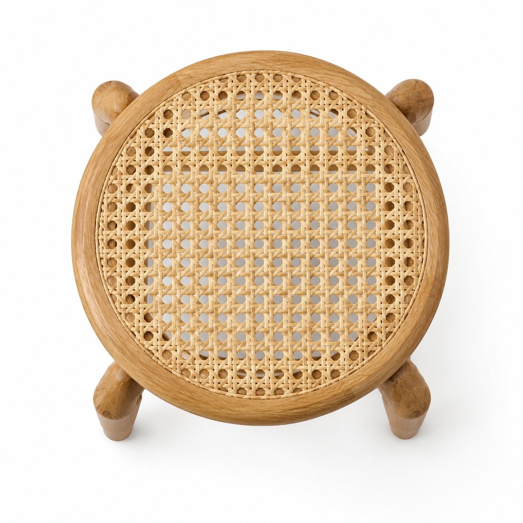 Nordic rattan stool with natural cane seat and oak legs — view 5